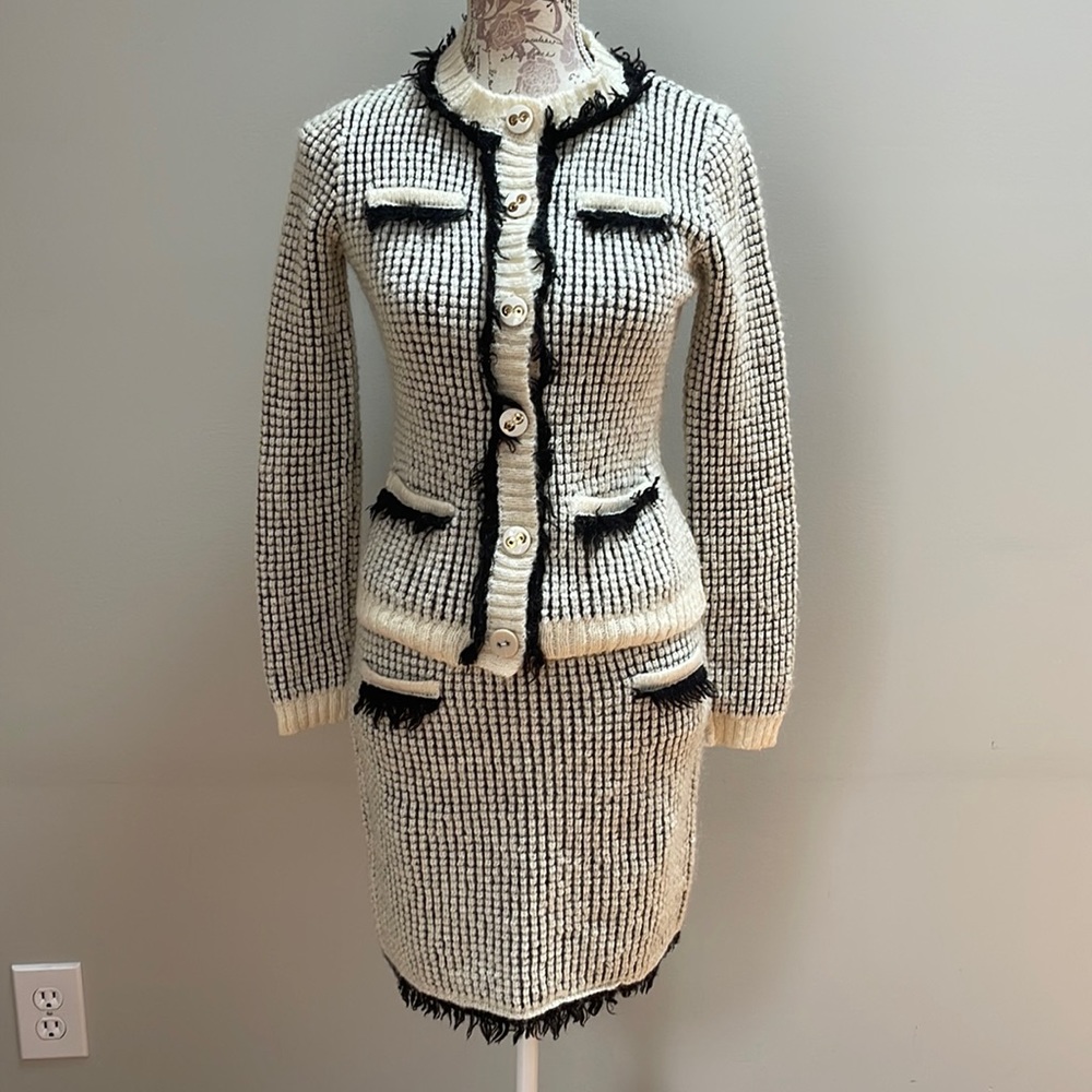 Love Moschino Cream Black Mohair Sweater Skirt Set 2